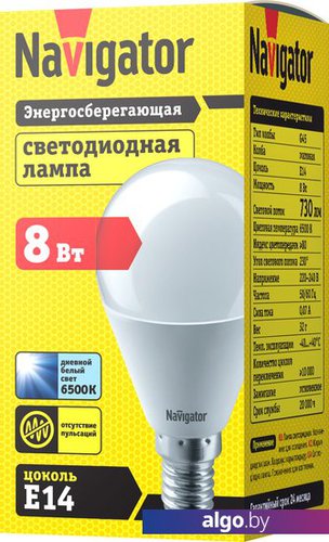 

Светодиодная лампочка Navigator NLLB-G45-8-230-6.5K-E14