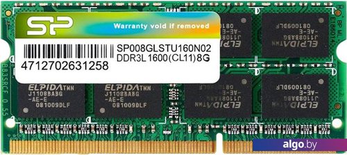 

Оперативная память Silicon-Power 8GB DDR3 SO-DIMM PC3-12800 SP008GLSTU160N02