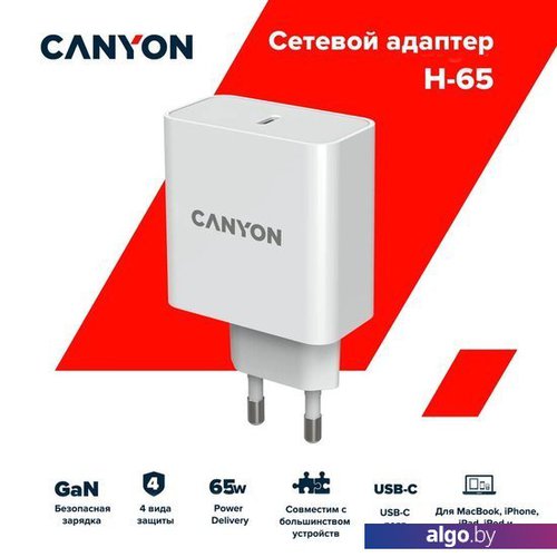 

Сетевое зарядное Canyon CND-CHA65W01, Белый