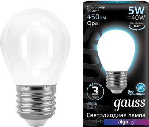 

Светодиодная лампа Gauss Filament Globe G45 E27 5 Вт 4100 К 105202205