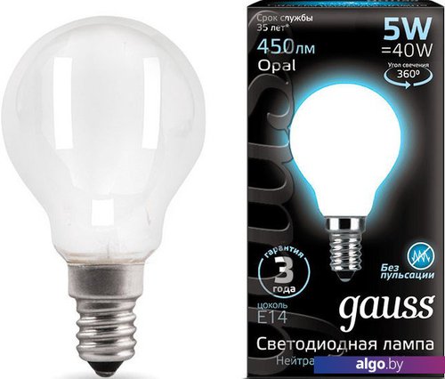 

Светодиодная лампочка Gauss Filament Globe Opal E14 5W 4100K 105201205