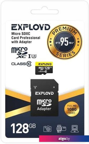 Карта памяти Exployd Premium Series microSDXC 128GB EX128GCSDXC10UHS-1-ELU3 (с адаптером)