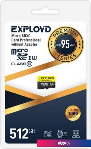 

Карта памяти Exployd Premium Series microSDXC 512GB EX512GCSDXC10UHS-1-ELU3 (с адаптером)