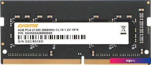 

Оперативная память Digma 4ГБ DDR4 SODIMM 2666 МГц DGMAS42666004S