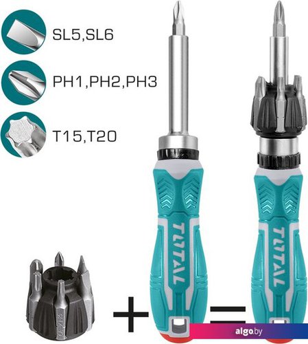 

Набор отвертка с битами Total TACSD30086 (8 предметов)