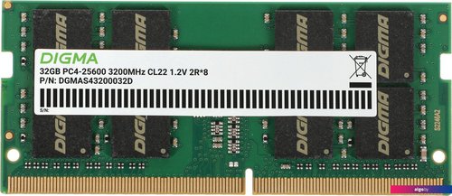 

Оперативная память Digma 32ГБ DDR4 SODIMM 3200 МГц DGMAS43200032D