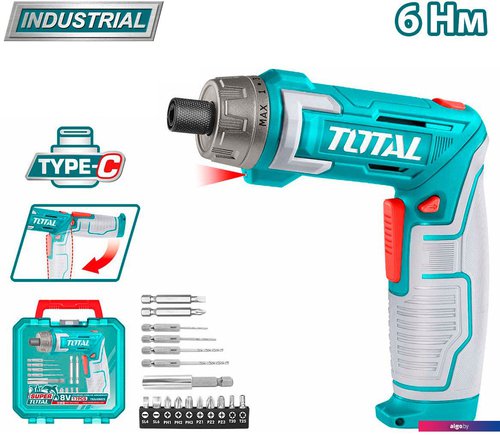 

Электроотвертка Total TSDLI08025 (с 1-им АКБ, кейс)