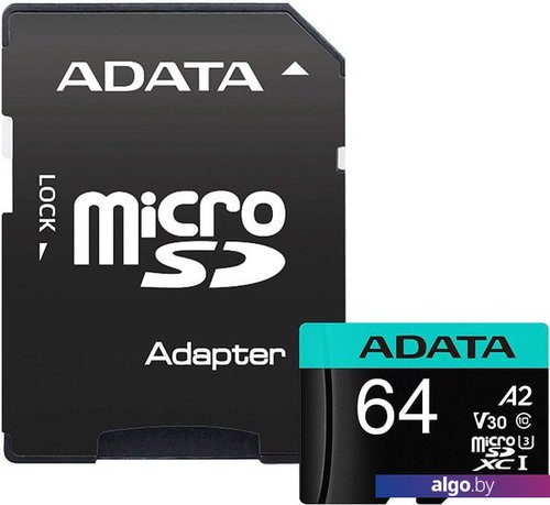 

Карта памяти A-Data Premier Pro AUSDX64GUI3V30SA2-RA1 microSDXC 64GB (с адаптером)