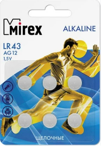 

Элементы питания Mirex LR43 (AG12) Mirex блистер 6 шт. 23702-LR43-E6