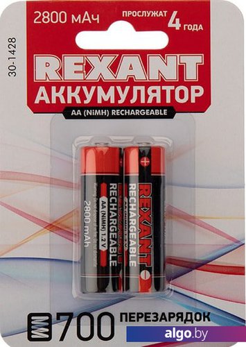 

Аккумуляторы Rexant AA 2800mAh 2шт 30-1428