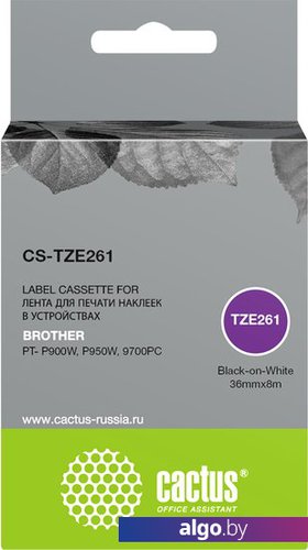 

Картридж-лента для термопринтера CACTUS CS-TZE261 (аналог Brother TZe-261)