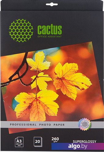 

Фотобумага CACTUS Суперглянцевая A3 260 г/кв.м. 20 листов (CS-HGA326020)