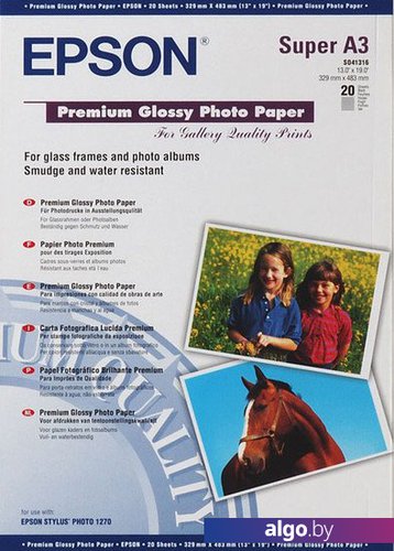 

Фотобумага Epson Premium Glossy Photo Paper A3+ 20 листов (C13S041316)