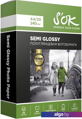 

Фотобумага S'OK Semi Glossy Photo Paper A4 240 г/м2 20 листов SA4240020SG