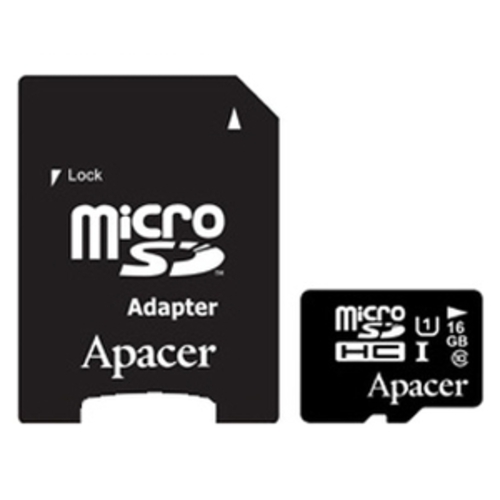 

Карта памяти Apacer microSDHC UHS-I (Class 10) 16GB + адаптер (AP16GMCSH10U1-R)