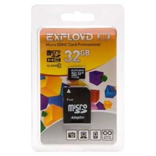 

Карта памяти Exployd microSDHC (Class 10) 32GB + адаптер [EX032GCSDHC10]