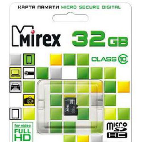 

Карта памяти Mirex microSDHC (Class 10) 32GB (13612-MC10SD32)