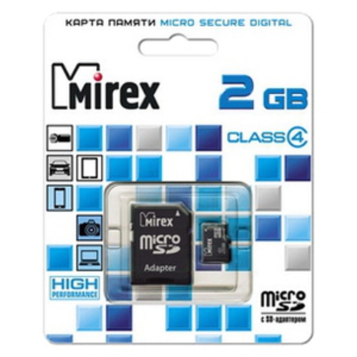 

Карта памяти Mirex microSDHC (Class 4) 2GB (13613-ADTMSD02)