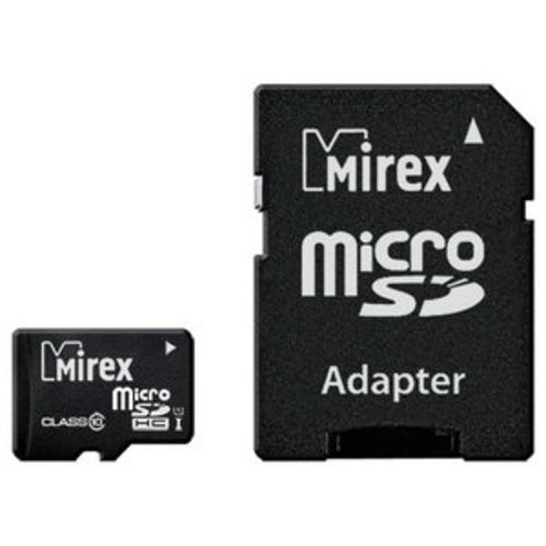 

Карта памяти Mirex microSDHC UHS-I (Class 10) 16GB + адаптер [13613-ADSUHS16]