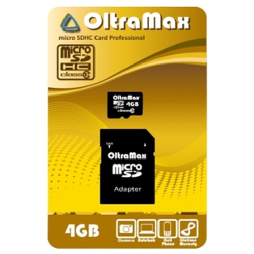 Карта памяти Oltramax microSDHC Class 10 4GB +адаптер