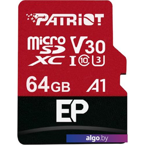 

Карта памяти Patriot microSDXC EP Series PEF64GEP31MCX 64GB (с адаптером)