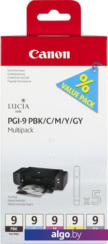 

Картридж Canon PGI-9 PBK/C/M/Y/GY [1034B013], Желтый;маджента;серый;циан;черный