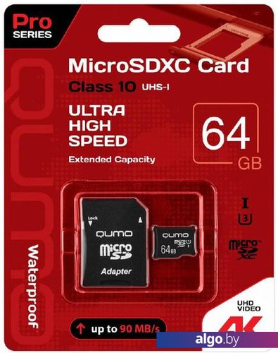 Карта памяти QUMO microSDXC QM64GMICSDXC10U3 64GB Карта памяти QUMO microSDXC QM64GMICSDXC10U3 64GB