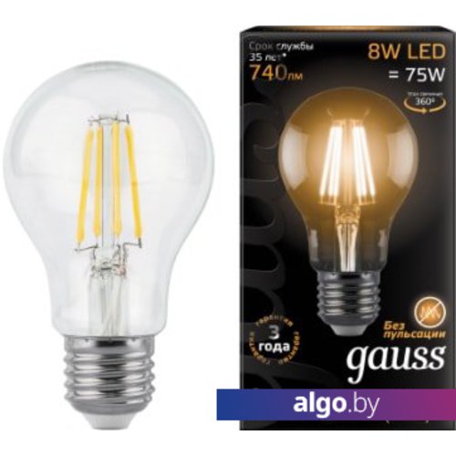 

Светодиодная лампа Gauss Filament A60 E27 8 Вт 2700 К 102802108