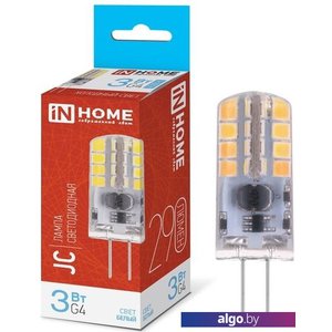 Светодиодная лампочка In Home LED-JC 3Вт 12В G4 6500К 290лм 4690612036045