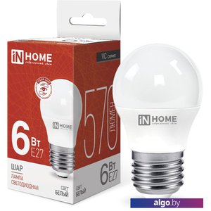 Светодиодная лампочка In Home LED-Шар-VC 6Вт 230В Е27 4000К 570Лм 4690612020532