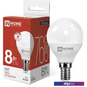 Светодиодная лампочка In Home LED-Шар-VC 8Вт 230В Е14 4000К 760Лм 4690612020556