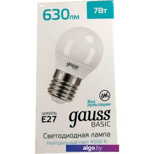 Светодиодная лампочка Gauss Basic LED-M G45 7W 630lm 4000K E27 LED 10502272