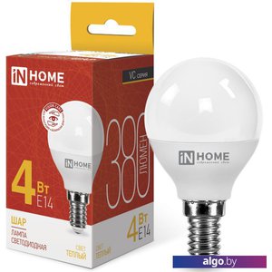 Светодиодная лампочка In Home LED-ШАР-VC 4 Вт 230В Е14 3000К 380 Лм