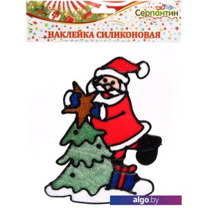 Наклейка на окно Серпантин Дед Мороз готовит праздник 19х23 см (зеленый/красный) 196-322