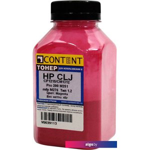 Тонер Content для HP CLJ CP1215/CM1312/Pro 200 M251/mfp M276 1.2 (маджен) 45 г