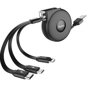 Кабель Hoco U50 USB Type-A - Lightning, MicroUSB, Type-C (1 м, черный)