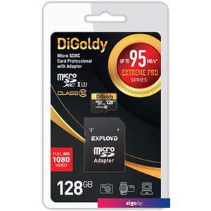 Карта памяти DiGoldy Extreme Pro microSDXC 128GB DG128GCSDXC10UHS-1-ELU3 (с адаптером Exployd)