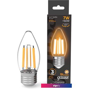 Светодиодная лампочка Gauss Filament Свеча 7W 550lm 2700К Е27 LED 1/10/50 103802107