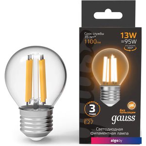 Светодиодная лампочка Gauss Filament Шар 13W 1100lm 2700К Е27 LED 1/10/50 105802113