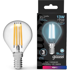 Светодиодная лампочка Gauss Filament Шар 13W 1150lm 4100К Е14 LED 1/10/50 105801213