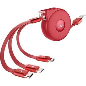 Кабель Hoco U50 USB Type-A - Lightning, MicroUSB, Type-C (1 м, красный)