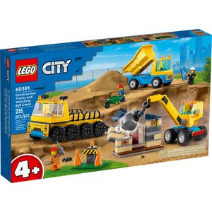 Конструктор LEGO City 60391 Строительные машины и кран с шаром для сноса