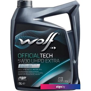 Моторное масло Wolf OfficialTech UPHD Extra 5W-30 5л <синтетическое, 5W-30, допуски API: CI-4; CJ-4; CK-4, спецификации: ACEA E4; ACEA E6; ACEA E7; ACEA E8; ACEA E9; ACEA E11; Caterpillar ECF-3; Cummins CES 20.077; Cummins CES 20.081; Cummins CES 20.086; 