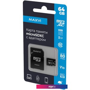 Карта памяти Maxvi microSDHC 64GB Class 10 UHS-I (1) MSD64GBC10V10