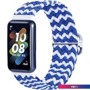 Ремешок Rumi Wick из плетеного нейлона для Huawei Band 7 (синие/белые полоски)