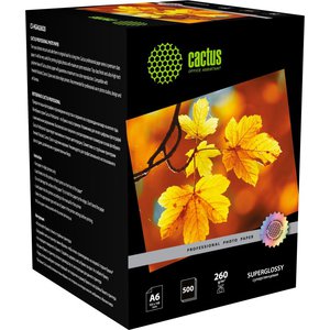 Фотобумага CACTUS суперглянцевая A6 260г/м2 500 л Prof CS-HGA6260500