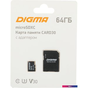 Карта памяти Digma MicroSDXC Class 10 Card30 DGFCA064A03