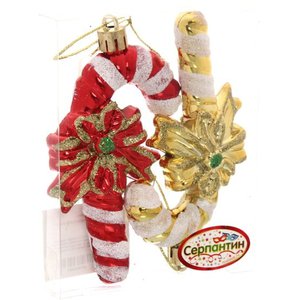 Елочная игрушка Серпантин Леденец Рождественский 9.5 см 2 шт (красный/золотистый) 201-0569