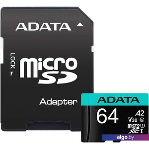 Карта памяти A-Data Premier Pro AUSDX64GUI3V30SA2-RA1 microSDXC 64GB (с адаптером)