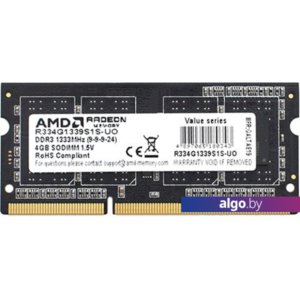 Оперативная память AMD Radeon R3 4GB DDR3 SODIMM PC4-10600 R334G1339S1S-UO